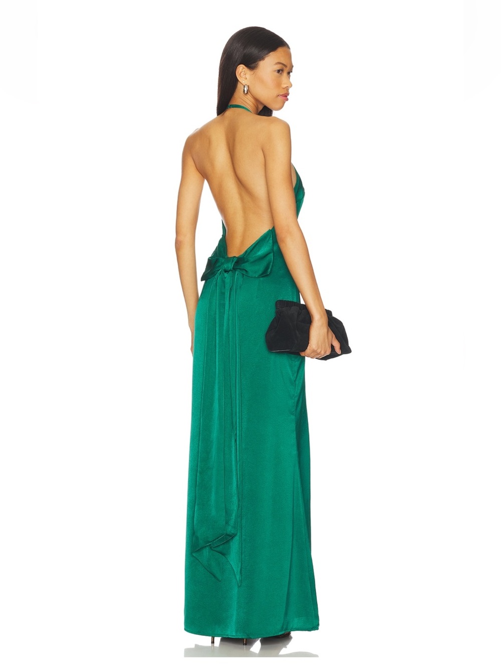 MORE TO COME Piper Bow Back Gown in Emerald Green Backless Maxi Dress